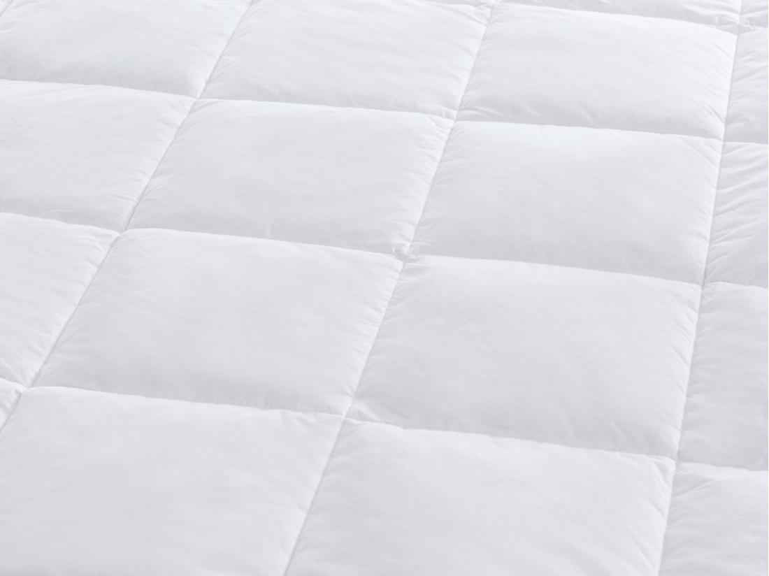Vente Unique Couette Anti-acariens Enveloppe 100% Percale - 220 X 240 Cm - Garnissage Plumettes Et Duvet - 300 G/m2 - Blanc Passepoil Taupe - FEATH De PALACIO