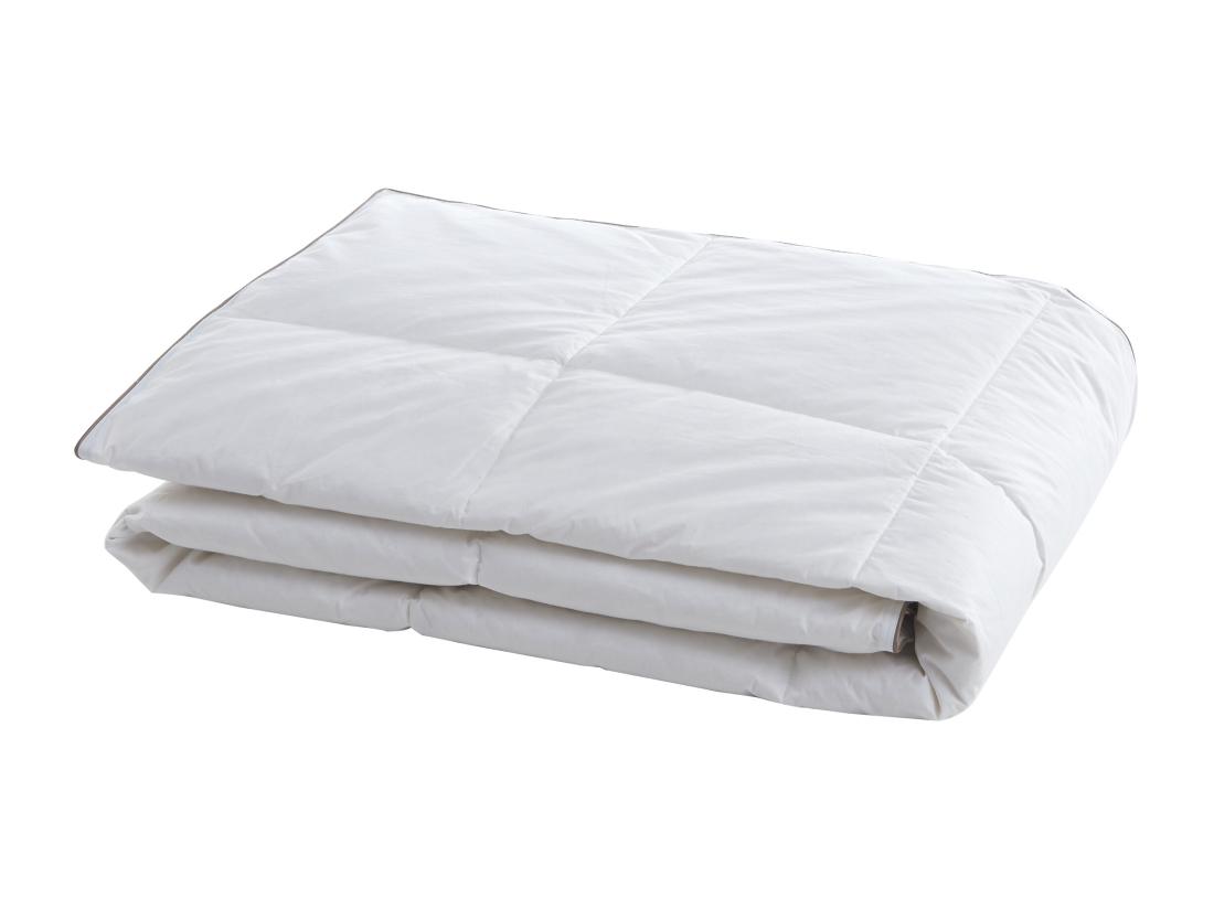 Vente Unique Couette Anti-acariens Enveloppe 100% Percale - 220 X 240 Cm - Garnissage Plumettes Et Duvet - 300 G/m2 - Blanc Passepoil Taupe - FEATH De PALACIO
