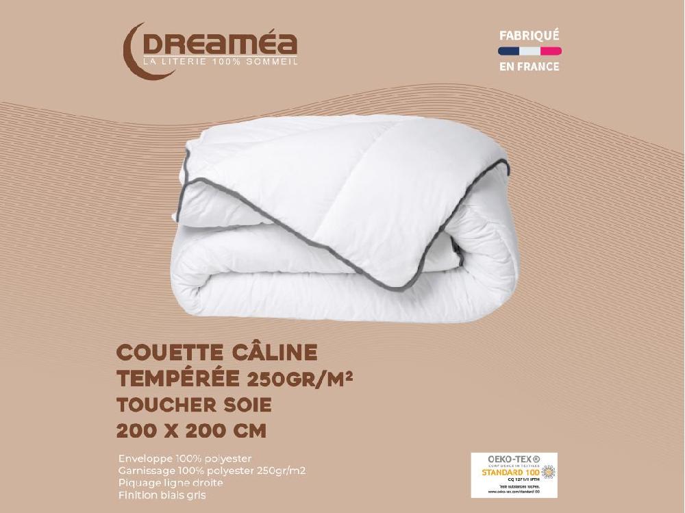 Vente Unique Couette Câline Toucher Soie 200 X 200 Cm - 250 G/m² - Blanc Biais Gris - BIESYA