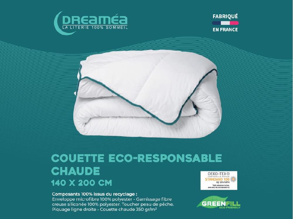 Vente Unique Couette Chaude Recyclée De DREAMEA En Microfibre - 140 X 200 Cm - 350 Gr/ M² - Biais Bleu - ROSA