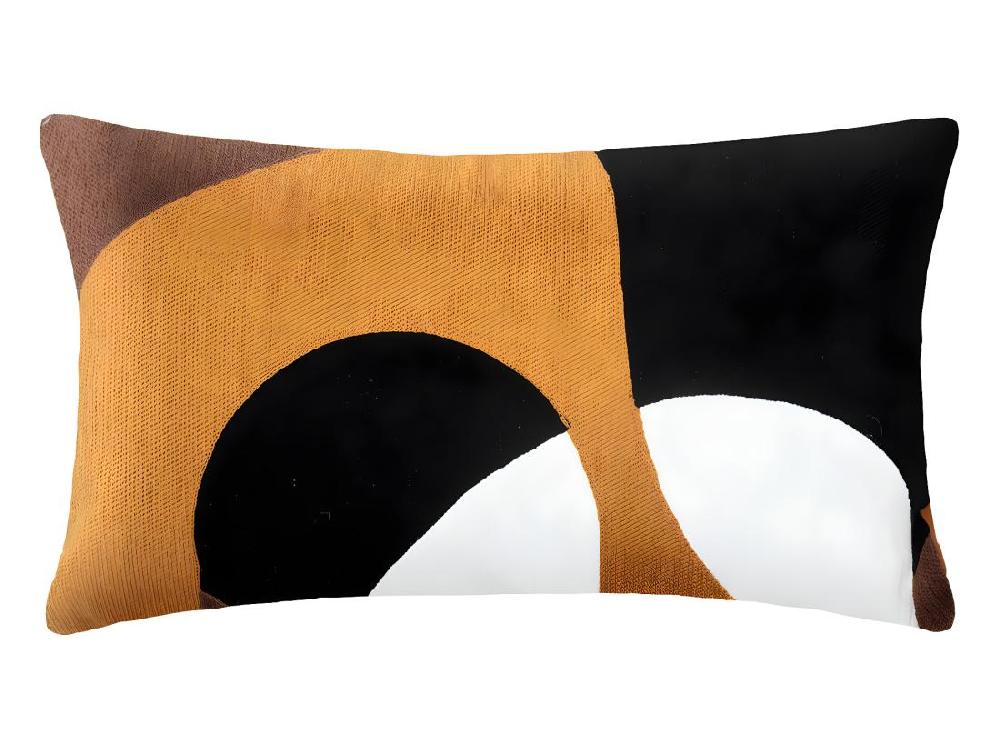 vente unique Coussin décoratif déhoussable en coton motifs brodés Ocre 30 x 50 cm