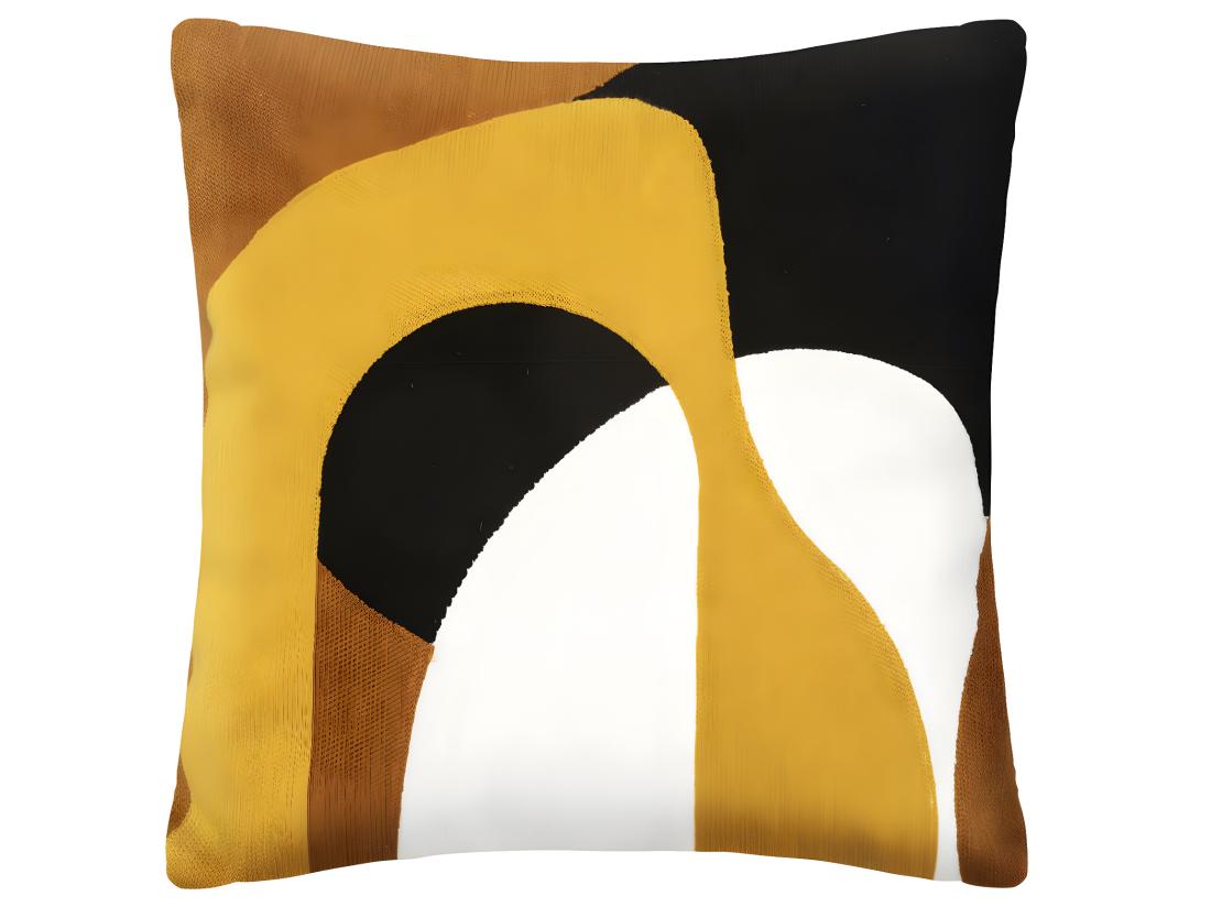 vente unique Coussin décoratif déhoussable en coton motifs brodés Ocre 45 x 45 cm