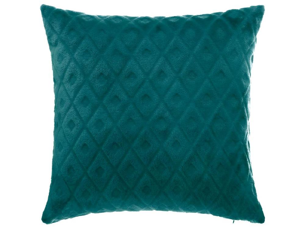 Vente Unique Coussin Déhoussable Bleu Canard Motif Losange En Relief 40 X 40 Cm