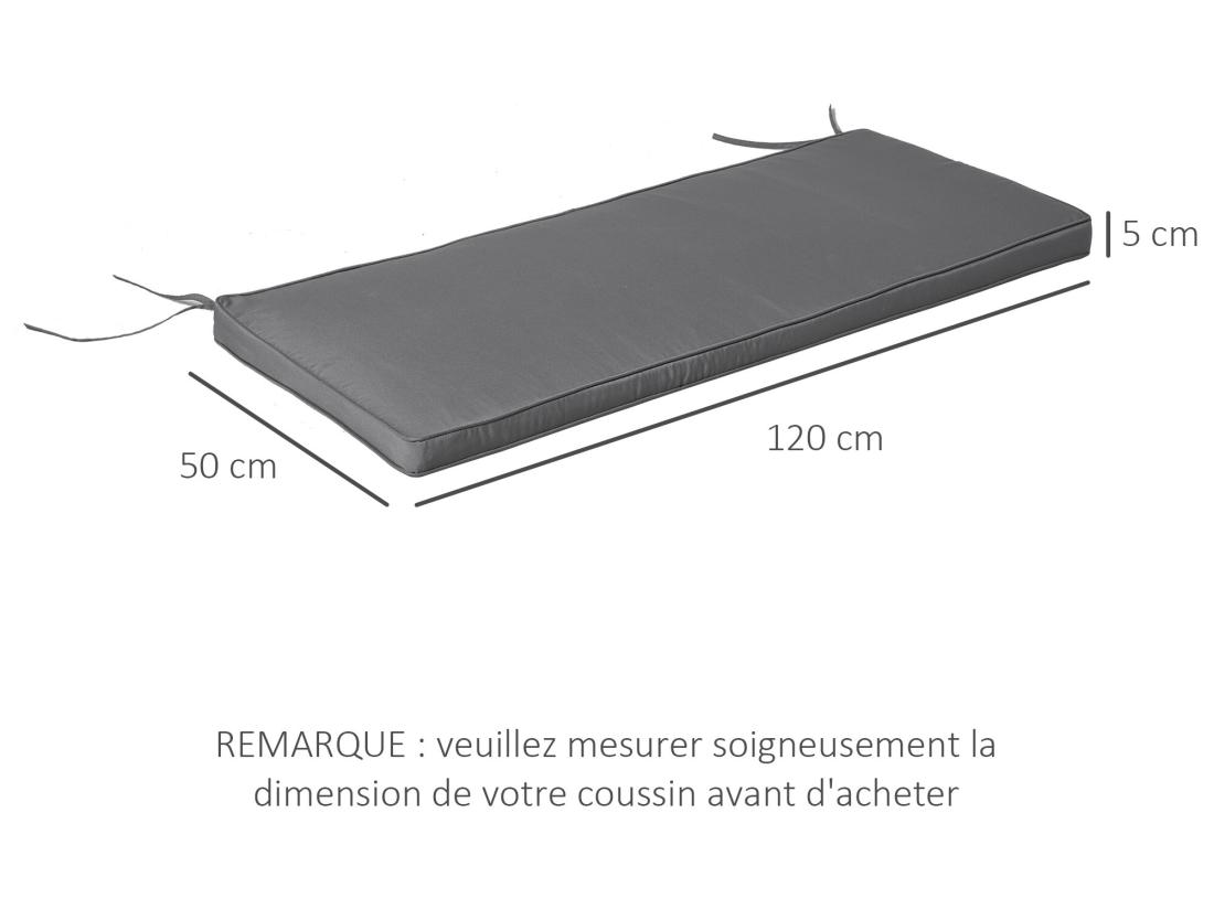 Vente Unique Coussins De Banc De Jardin Déhoussables - Coussins Balancelle - Lot De 2 - Dim. 120L X 50l Cm - Rembourrage 5 Cm - Cordons D'attache - Polyester Gris