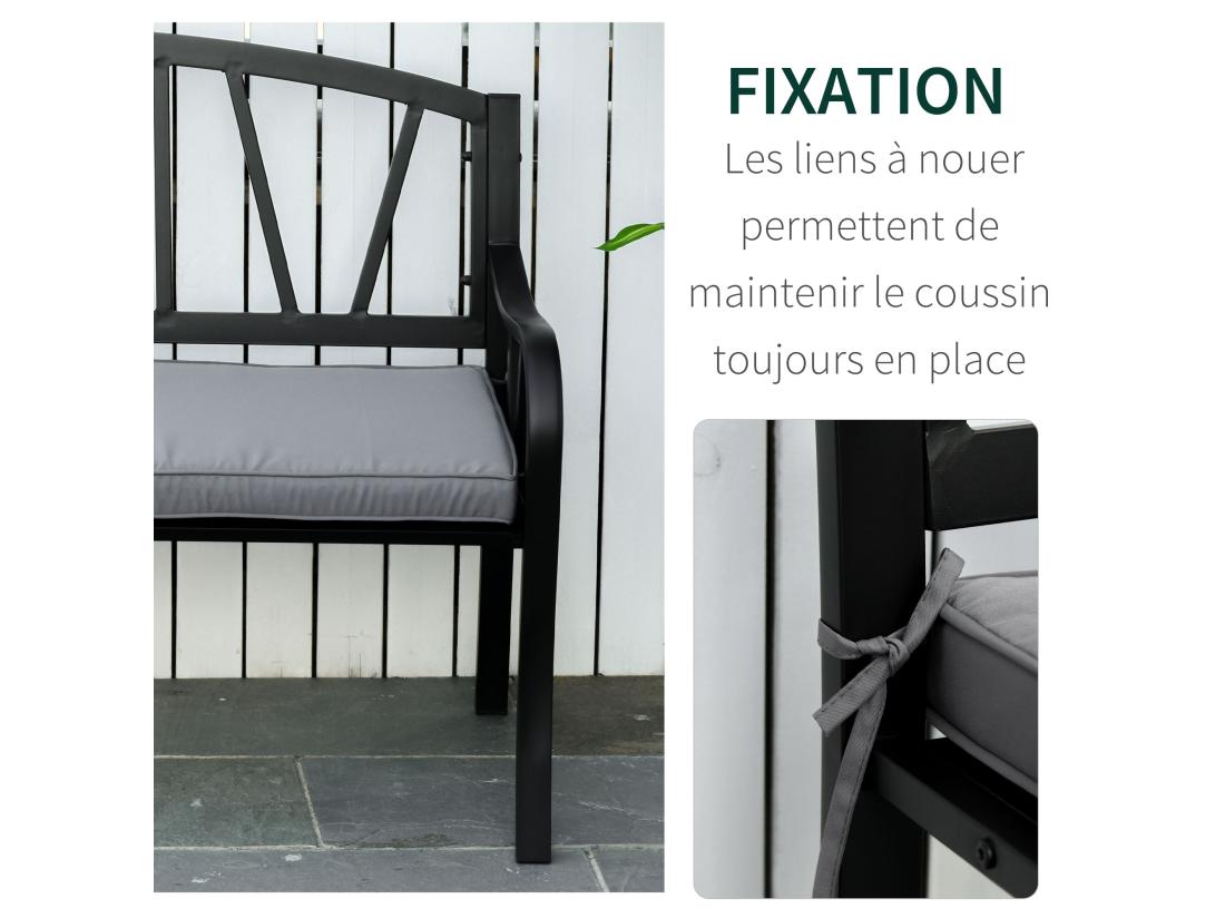Vente Unique Coussins De Banc De Jardin Déhoussables - Coussins Balancelle - Lot De 2 - Dim. 120L X 50l Cm - Rembourrage 5 Cm - Cordons D'attache - Polyester Gris