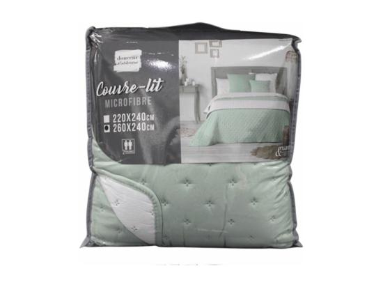 Vente Unique Couvre-Lit 2 Personnes "Mellow" 240x260cm Menthe & Blanc