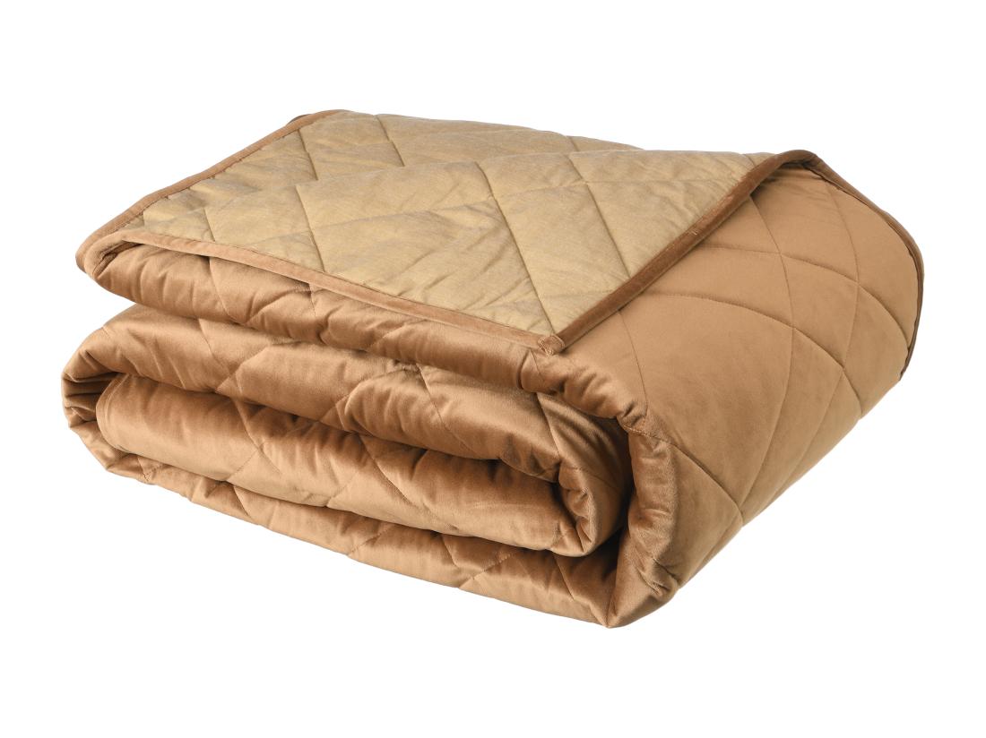 Vente Unique Couvre Lit En Velours Matelassé - 220 X 225 Cm - Camel - PRILIO