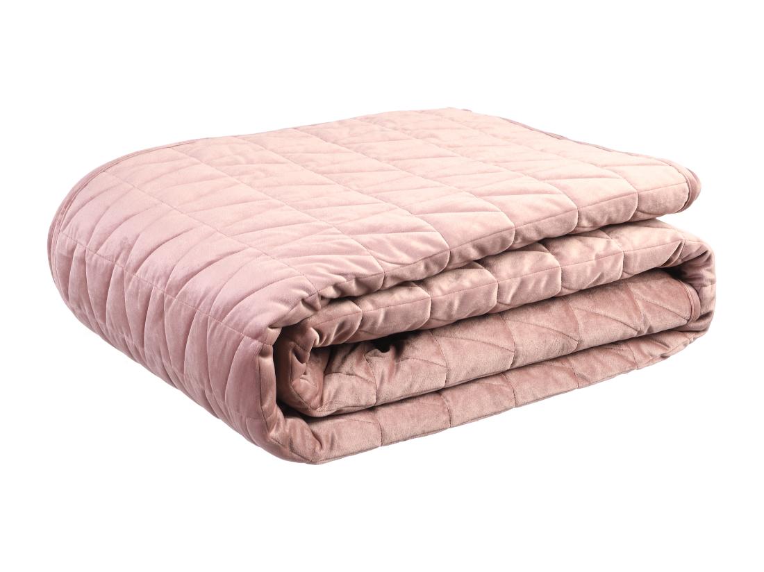Vente Unique Couvre Lit En Velours Matelassé - 225 X 220 Cm - Rose Poudré - IDELLA