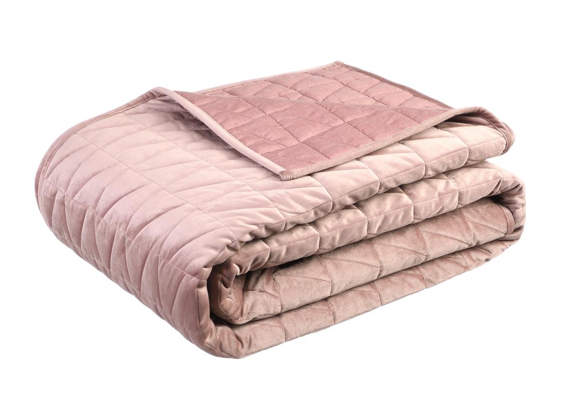 Vente Unique Couvre Lit En Velours Matelassé - 225 X 220 Cm - Rose Poudré - IDELLA