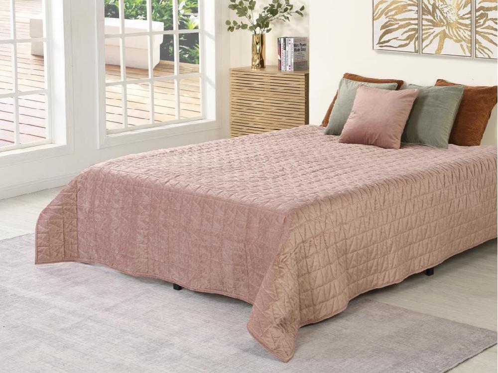 vente unique Couvre lit en velours matelassé - 225 x 220 cm - Rose poudré - IDELLA
