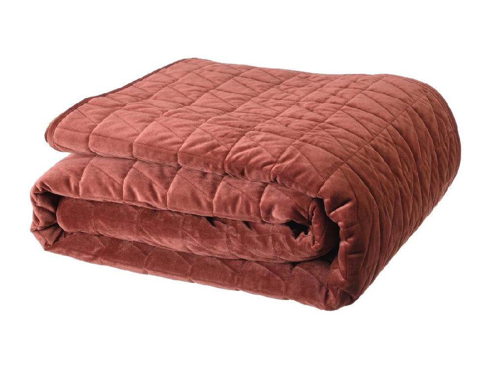 Vente Unique Couvre Lit En Velours Matelassé - 225 X 220 Cm - Terracotta - IDELLA