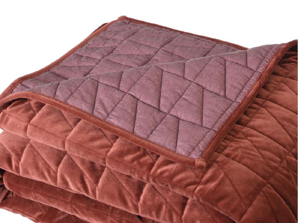 Vente Unique Couvre Lit En Velours Matelassé - 225 X 220 Cm - Terracotta - IDELLA