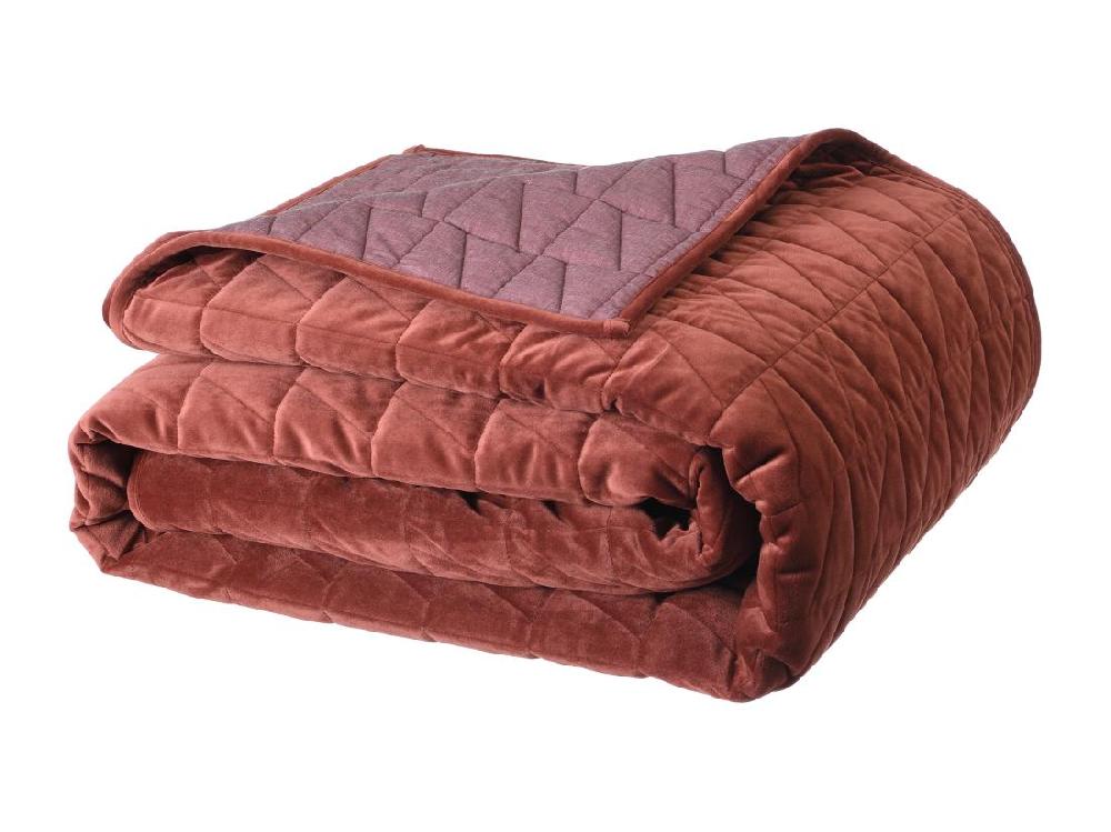Vente Unique Couvre Lit En Velours Matelassé - 225 X 220 Cm - Terracotta - IDELLA
