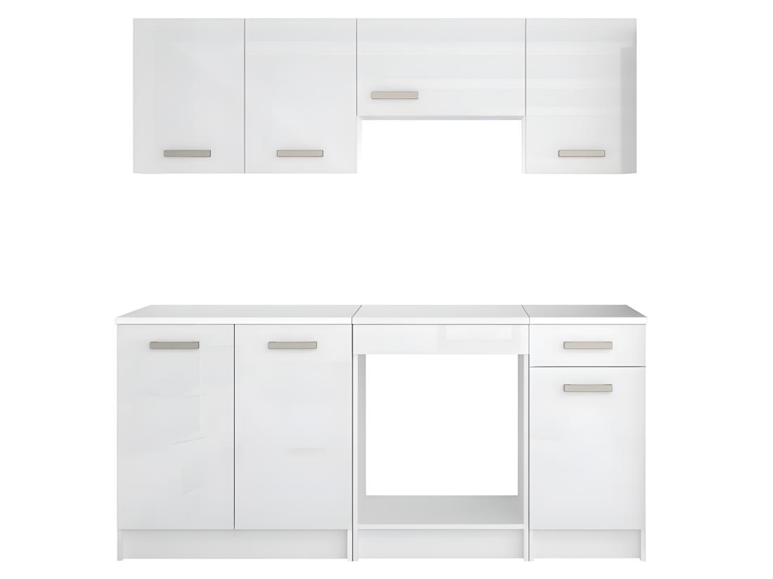 Vente Unique Cuisine Complète - Avec Plan De Travail 180 Cm - Blanc Brillant - TRATTORIA