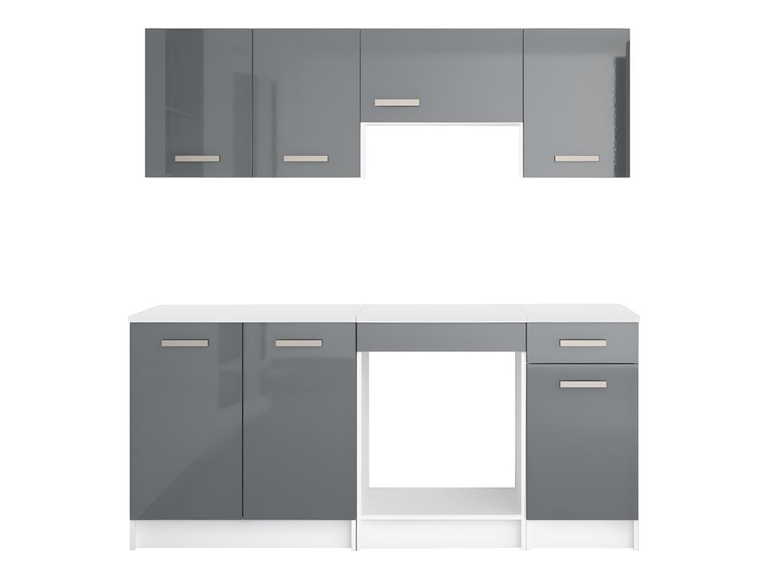 Vente Unique Cuisine Complète - Avec Plan De Travail 180 Cm - Gris Brillant Et Blanc - TRATTORIA