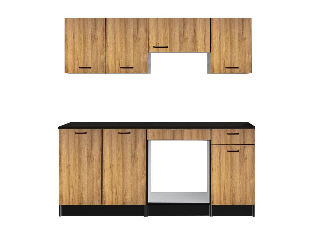 Vente Unique Cuisine Complète - Avec Plan De Travail 180 Cm - Naturel Et Noir - TRATTORIA