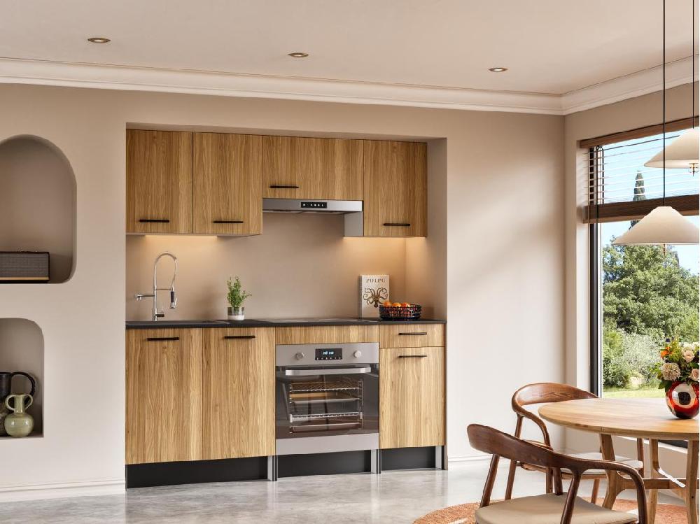 Vente Unique Cuisine Complète - Avec Plan De Travail 180 Cm - Naturel Et Noir - TRATTORIA