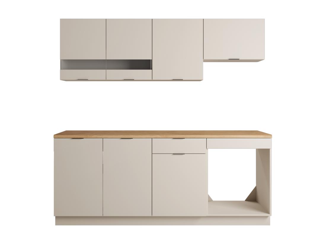 Vente Unique Cuisine Complète - Avec Plan De Travail 200 Cm - Beige Et Naturel - CARMEO