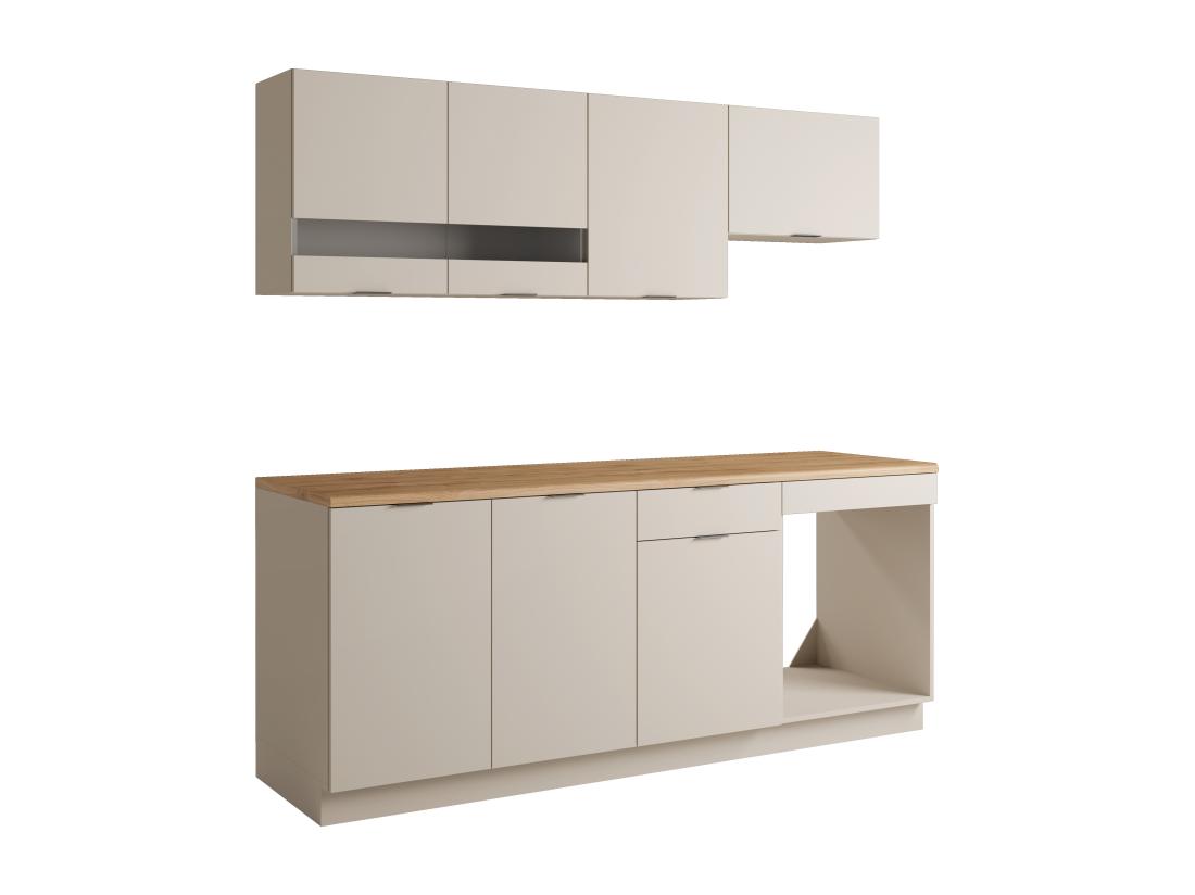 Vente Unique Cuisine Complète - Avec Plan De Travail 200 Cm - Beige Et Naturel - CARMEO