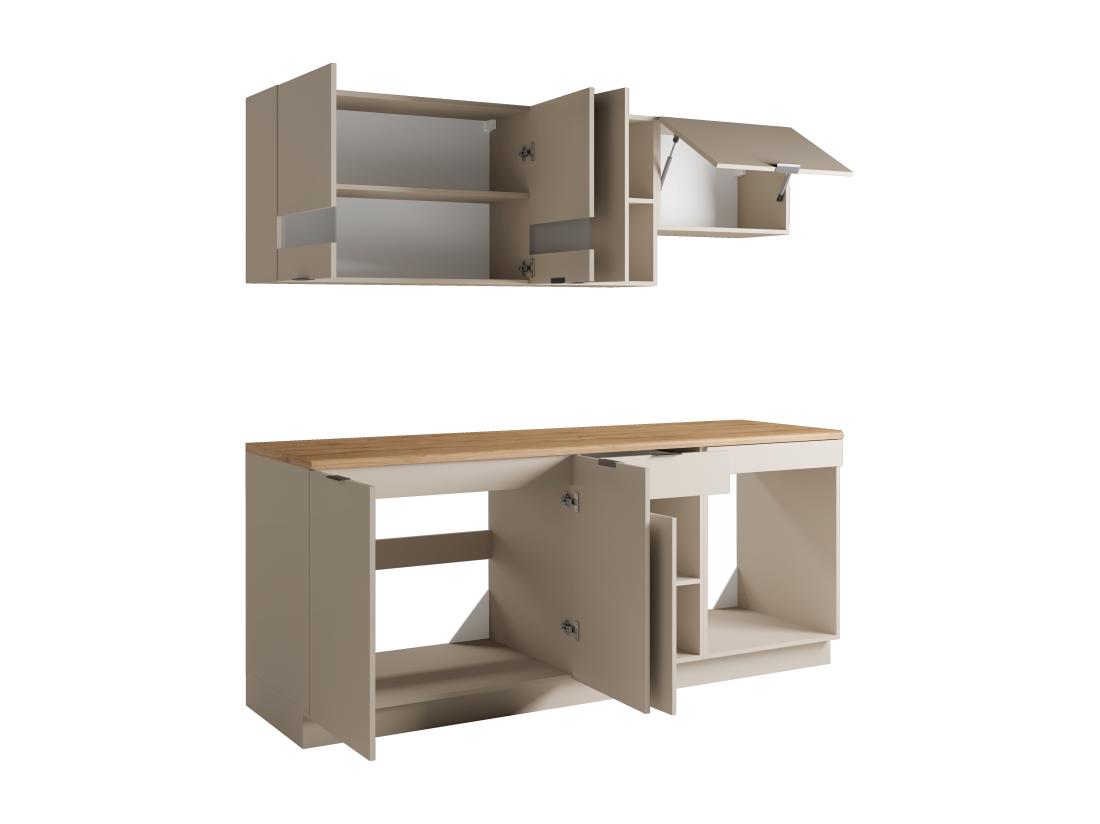 Vente Unique Cuisine Complète - Avec Plan De Travail 200 Cm - Beige Et Naturel - CARMEO