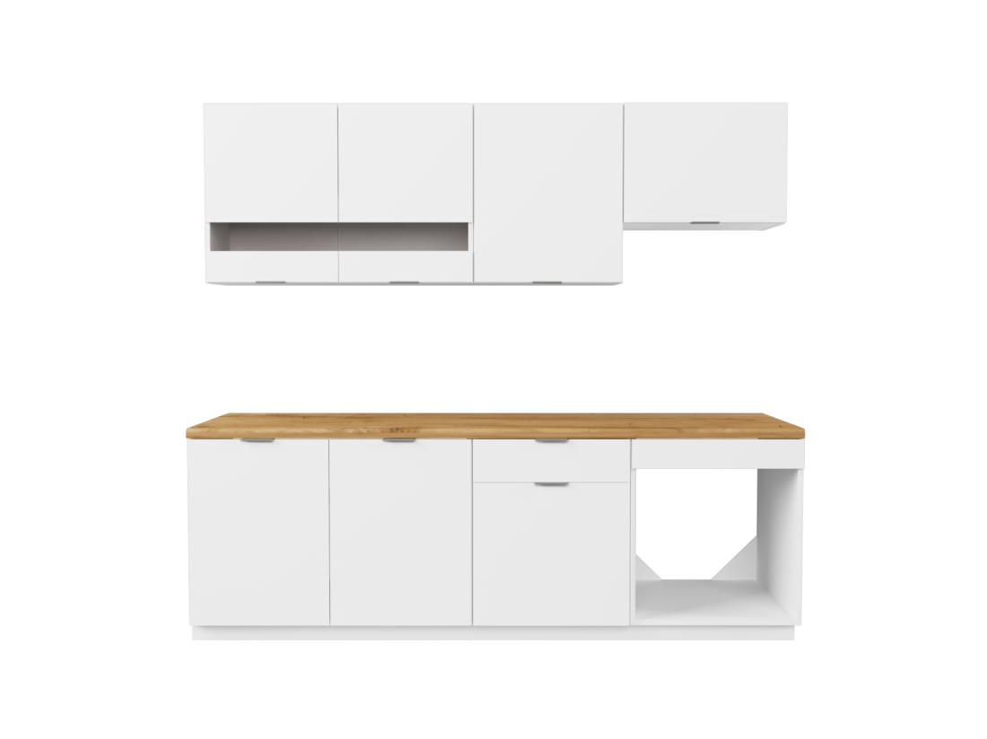 Vente Unique Cuisine Complète - Avec Plan De Travail 200 Cm - Blanc Et Naturel - CARMEO