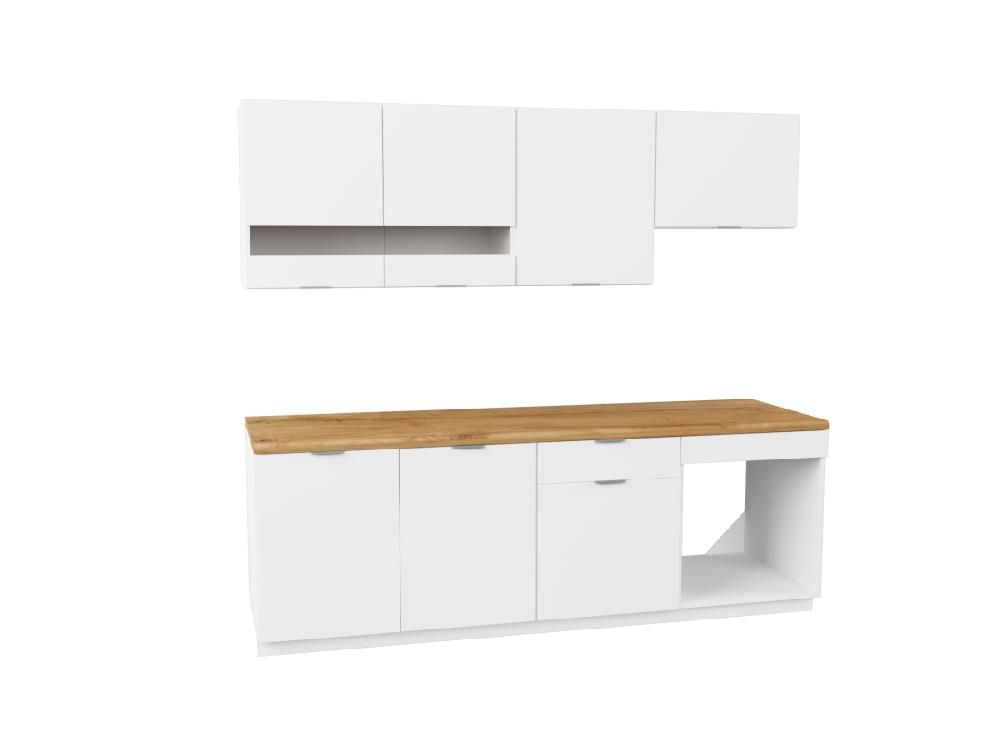 Vente Unique Cuisine Complète - Avec Plan De Travail 200 Cm - Blanc Et Naturel - CARMEO