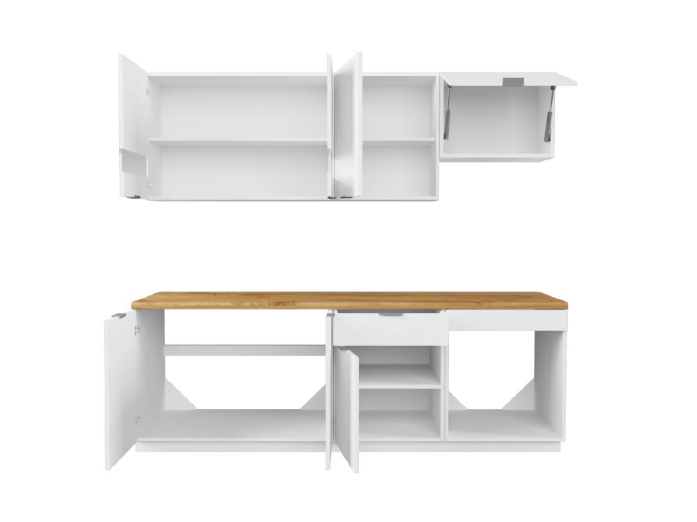 Vente Unique Cuisine Complète - Avec Plan De Travail 200 Cm - Blanc Et Naturel - CARMEO