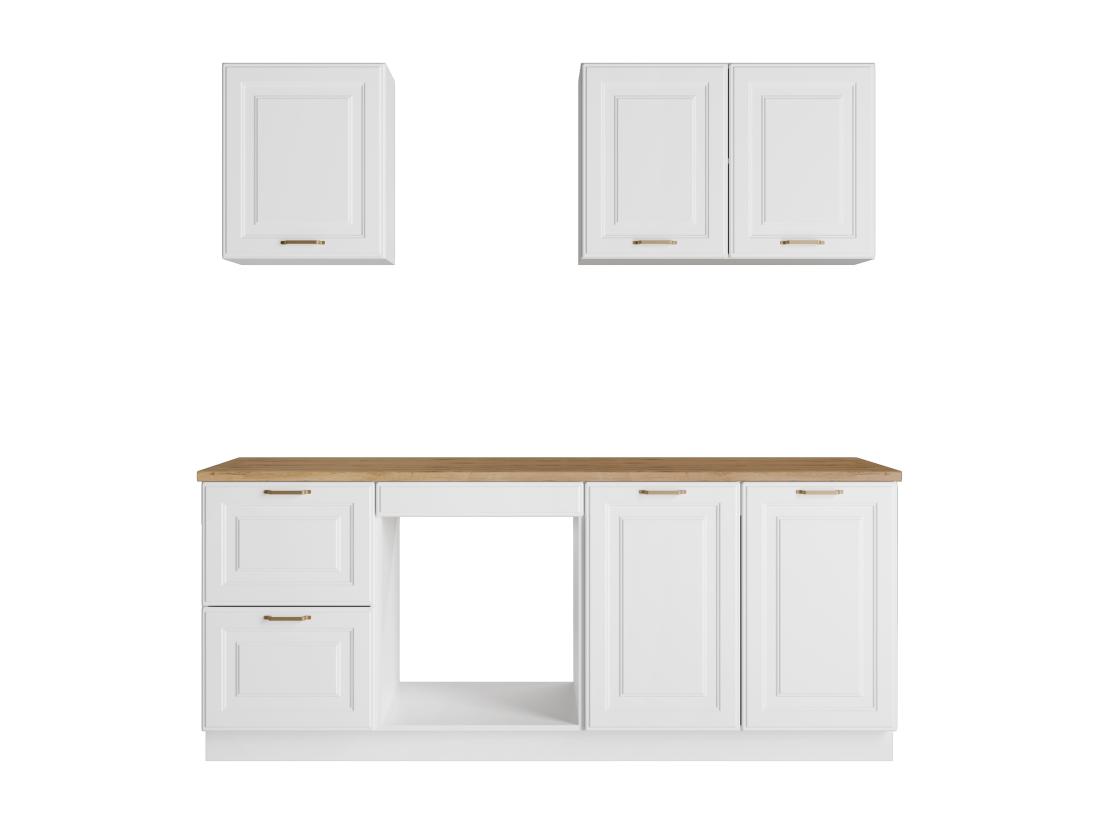 Vente Unique Cuisine Complète - Avec Plan De Travail 200 Cm - Blanc Et Naturel - CELOMIA