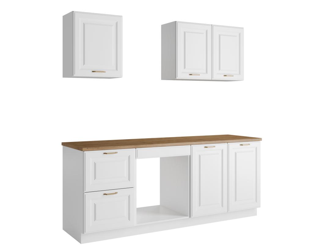 Vente Unique Cuisine Complète - Avec Plan De Travail 200 Cm - Blanc Et Naturel - CELOMIA