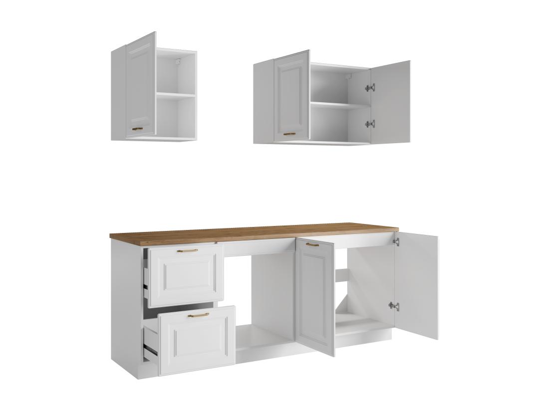 Vente Unique Cuisine Complète - Avec Plan De Travail 200 Cm - Blanc Et Naturel - CELOMIA