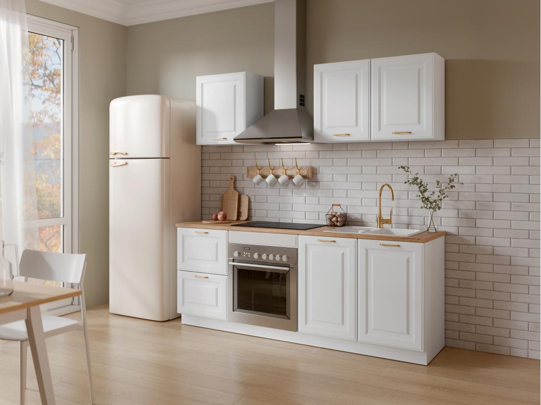 vente unique Cuisine complète - Avec plan de travail 200 cm - Blanc et naturel - CELOMIA