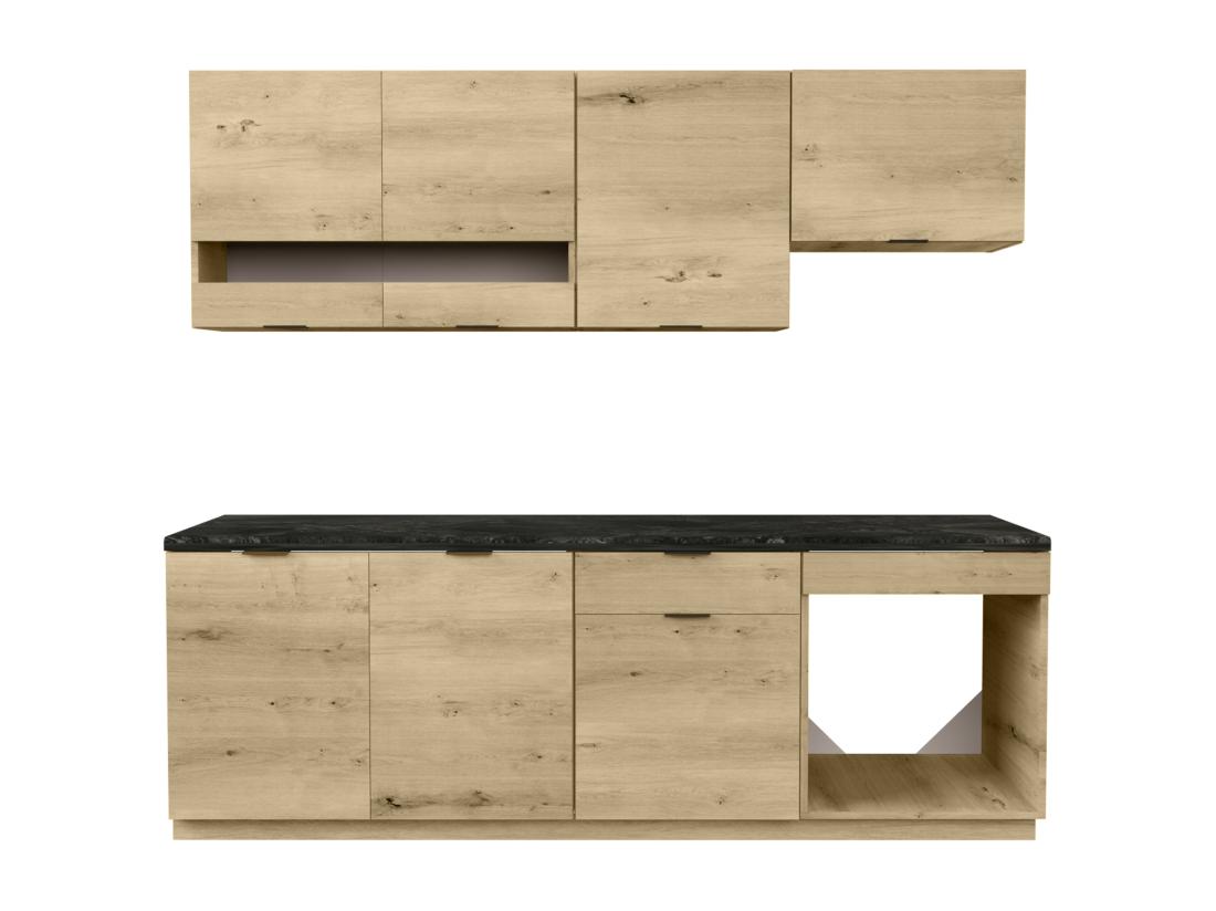 Vente Unique Cuisine Complète - Avec Plan De Travail 200 Cm - Naturel Et Anthracite - CARMEO