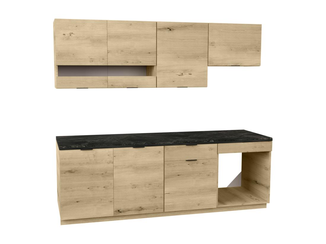 Vente Unique Cuisine Complète - Avec Plan De Travail 200 Cm - Naturel Et Anthracite - CARMEO