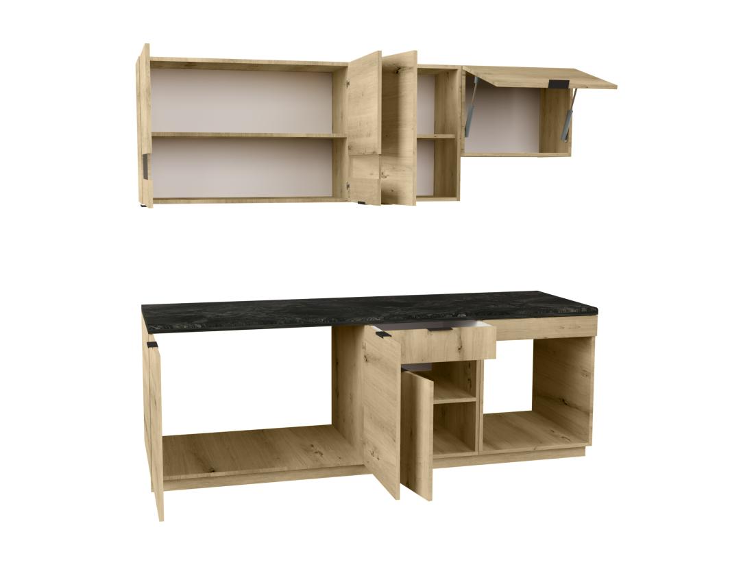 Vente Unique Cuisine Complète - Avec Plan De Travail 200 Cm - Naturel Et Anthracite - CARMEO