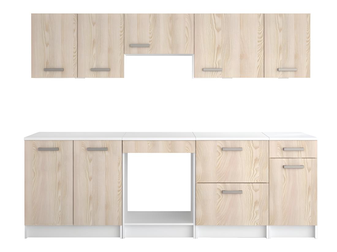 Vente Unique Cuisine Complète - Avec Plan De Travail 240 Cm - Naturel Clair & Blanc - TRATTORIA