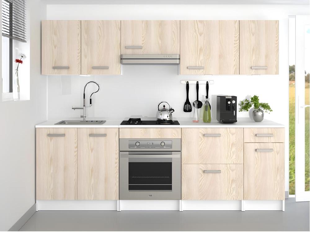 vente unique Cuisine complète - Avec plan de travail 240 cm - Naturel clair & Blanc - TRATTORIA