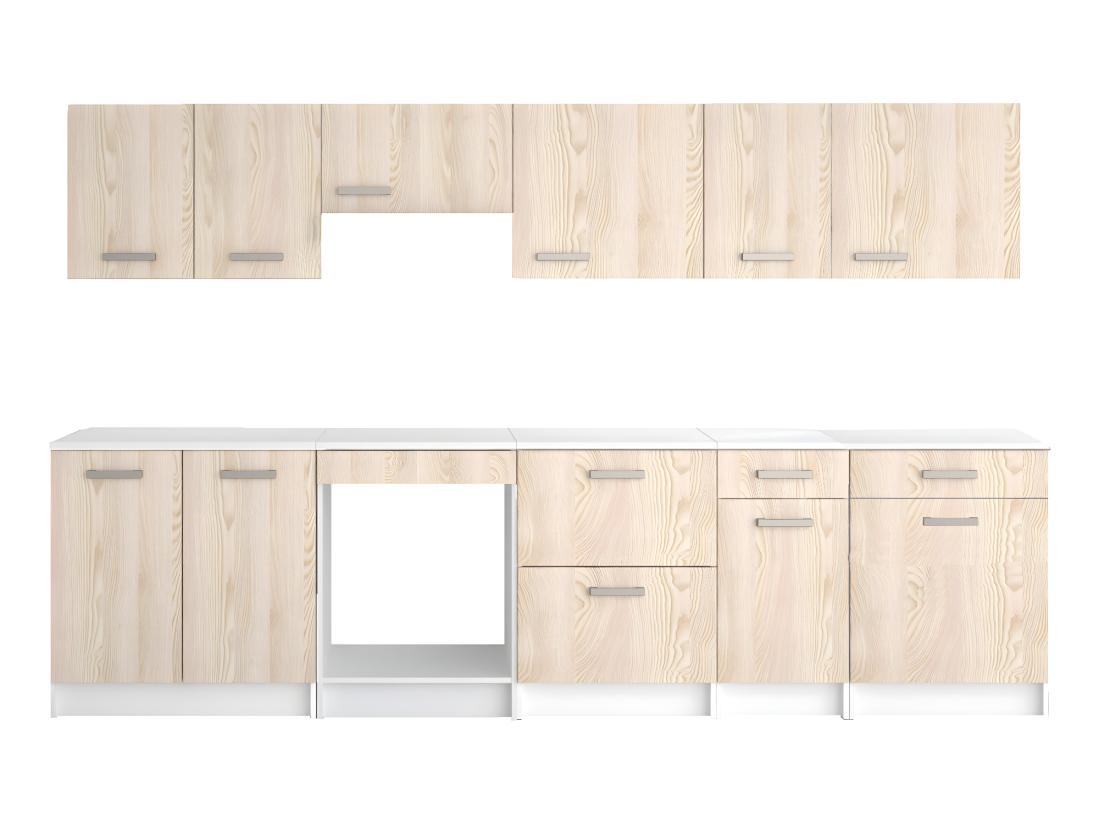 Vente Unique Cuisine Complète - Avec Plan De Travail 300 Cm - Naturel Clair Et Blanc - TRATTORIA