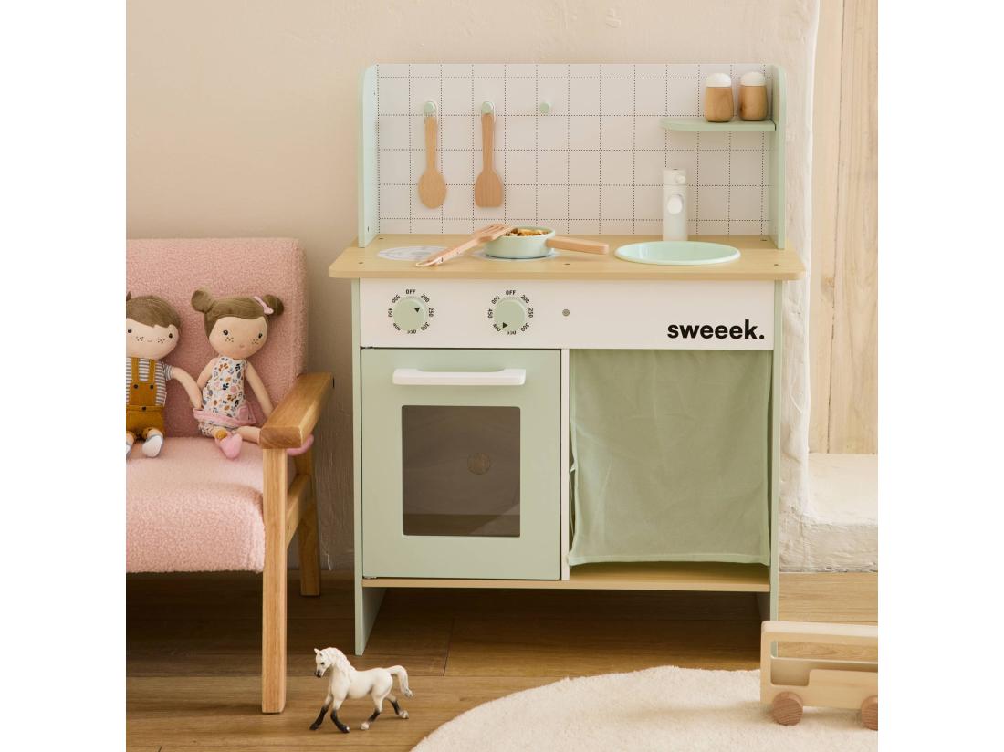 Vente Unique Cuisine En Bois Vert Céladon Cocotte Pour Enfant Avec Accessoires