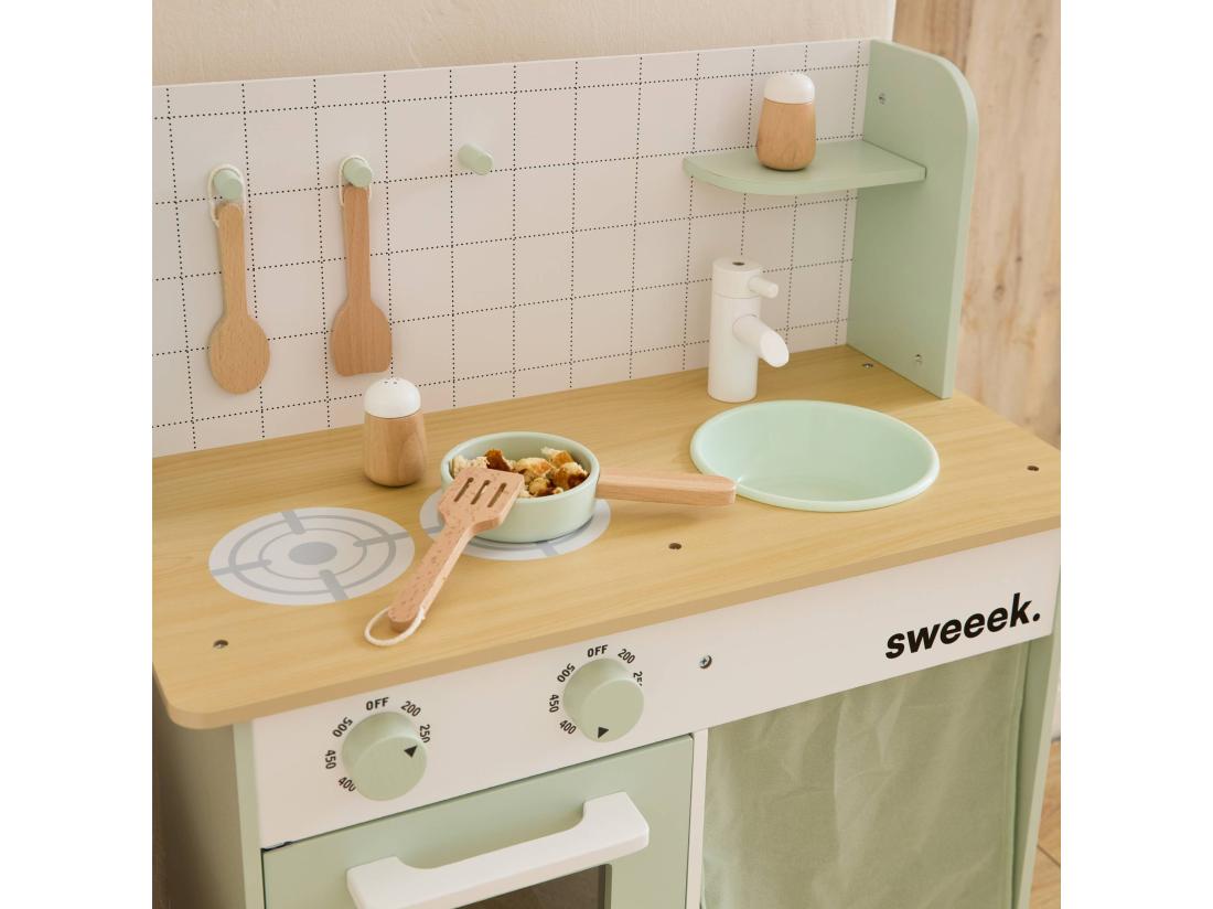 Vente Unique Cuisine En Bois Vert Céladon Cocotte Pour Enfant Avec Accessoires