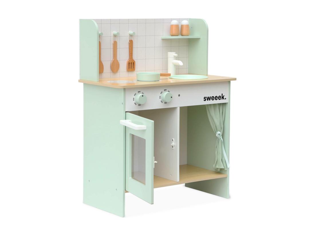 Vente Unique Cuisine En Bois Vert Céladon Cocotte Pour Enfant Avec Accessoires