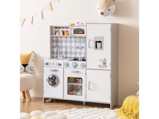 Vente Unique Cuisine Enfant En Bois Avec Effets Sonores Et Lumières Avec Machine à Laver Et Micro-Ondes Machine à Glaçons Jouet De Simulation Pour Enfant De 3 Ans+
