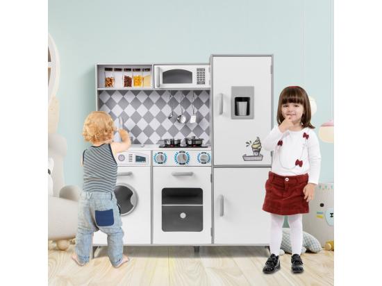 Vente Unique Cuisine Enfant En Bois Avec Effets Sonores Et Lumières Avec Machine à Laver Et Micro-Ondes Machine à Glaçons Jouet De Simulation Pour Enfant De 3 Ans+