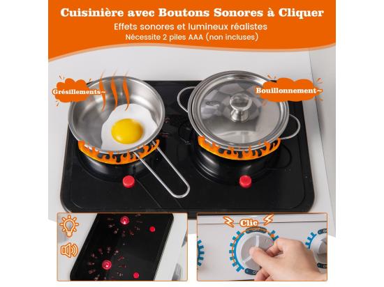 Vente Unique Cuisine Enfant En Bois Avec Effets Sonores Et Lumières Avec Machine à Laver Et Micro-Ondes Machine à Glaçons Jouet De Simulation Pour Enfant De 3 Ans+