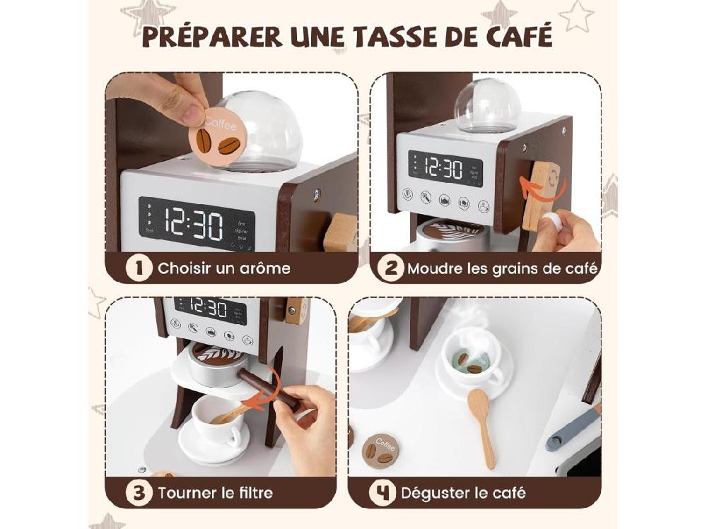 Vente Unique Cuisine Enfants En Bois Avec 18 Accessoires Cuisine D’Angle Enfants Avec Micro-Ondes & Étagères Lumières Et Sons Jouet D’Imitation Pour 3 Ans+ (Marron)