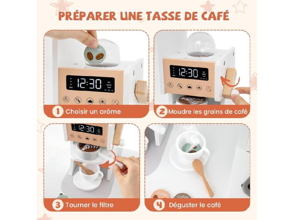 Vente Unique Cuisine Enfants En Bois Avec 18 Accessoires Cuisine D’Angle Enfants Avec Micro-Ondes & Étagères Lumières Et Sons Jouet D’Imitation Pour 3 Ans+ (Blanc)