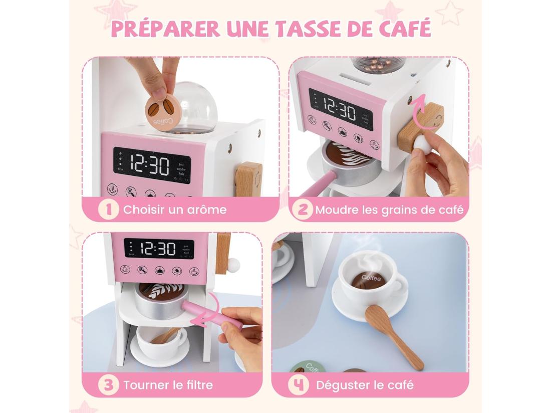 Vente Unique Cuisine Enfants En Bois Avec 18 Accessoires Cuisine D’Angle Enfants Avec Micro-Ondes & Étagères Lumières Et Sons Jouet D’Imitation Pour 3 Ans+ (Rose)