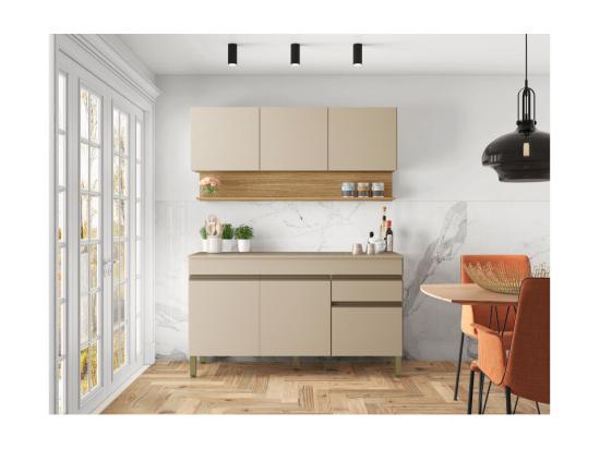 Vente Unique Cuisine Equipée 6 Portes 1 Tiroir Chêne Et Vanille L 120 H 200 P 53.3 Cm