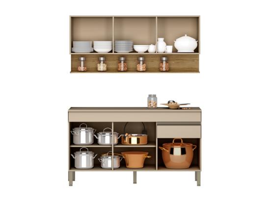 Vente Unique Cuisine Equipée 6 Portes 1 Tiroir Chêne Et Vanille L 120 H 200 P 53.3 Cm