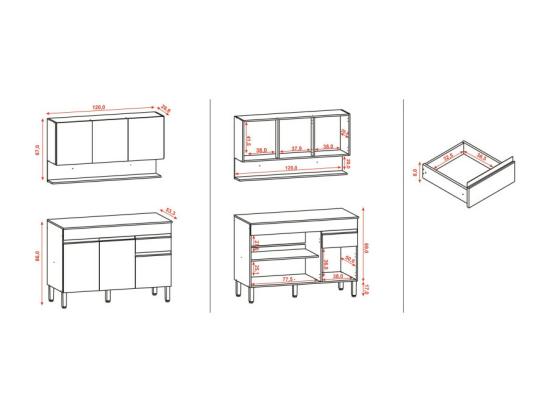 Vente Unique Cuisine Equipée 6 Portes 1 Tiroir Chêne Et Vanille L 120 H 200 P 53.3 Cm