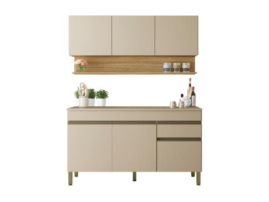 vente unique Cuisine Equipée 6 Portes 1 Tiroir Chêne et Vanille L 120 H 200 P 53.3 cm